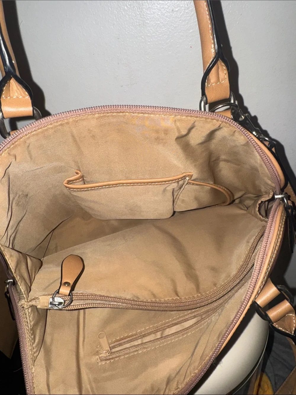 Giani Bernini Rose Brown Satchel with Tan Trim